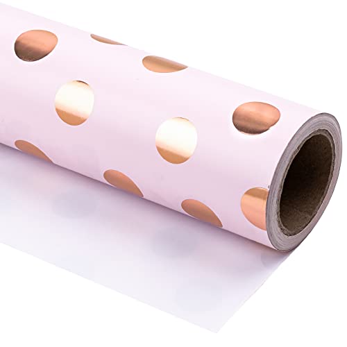 WRAPAHOLIC Wrapping Paper Roll - Mini Roll - 17 Inch x 33 Feet - Rose Gold Foil Polka Dot Design for Birthday, Holiday, Wedding, Baby Shower