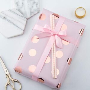 WRAPAHOLIC Wrapping Paper Roll - Mini Roll - 17 Inch x 33 Feet - Rose Gold Foil Polka Dot Design for Birthday, Holiday, Wedding, Baby Shower