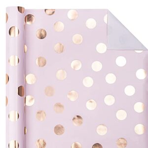 WRAPAHOLIC Wrapping Paper Roll - Mini Roll - 17 Inch x 33 Feet - Rose Gold Foil Polka Dot Design for Birthday, Holiday, Wedding, Baby Shower