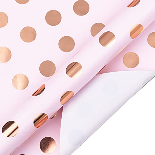 WRAPAHOLIC Wrapping Paper Roll - Mini Roll - 17 Inch x 33 Feet - Rose Gold Foil Polka Dot Design for Birthday, Holiday, Wedding, Baby Shower