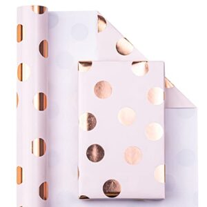 WRAPAHOLIC Wrapping Paper Roll - Mini Roll - 17 Inch x 33 Feet - Rose Gold Foil Polka Dot Design for Birthday, Holiday, Wedding, Baby Shower