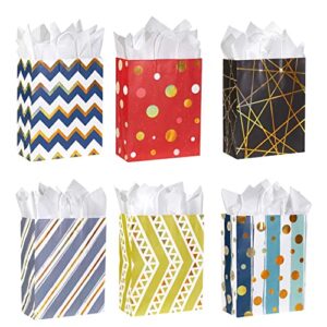 suncolor 12 pack 13″ large gift bags assorted colors with tissue paper