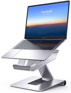 lamicall laptop stand, adjustable notebook riser – foldable portable ergonomic computer desktop laptop holder for desk, compatible with macbook air pro, dell xps, hp (10-17″) – silver