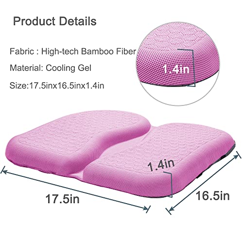 TaiBest Gel Seat Cushion for Long Sitting, Office Chair Cushion for Sciatica Pain Relief, Car Seat Cooling Pad, Gel Cushion for Wheelchair (Light Pink)