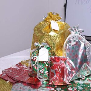 Christmas Gift Bags,40Pcs Santa Wrapping Bag in 4 Sizes and 4 Designs with Inserted Drawstring Ribbons and Tags for Wrapping Holiday