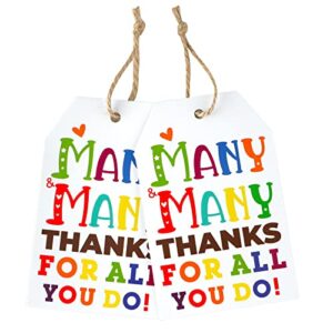 100pcs many many thanks for all you do tags, thank you gift tags with string, colorful paper hanging tags,personalized gift tags for gift wrapping,baby shower,wedding,thanksgiving,birthday(3.3″x2.1″)