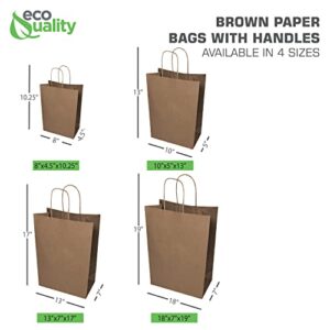EcoQuality - 13x7x17 inches - 100pcs - Large Brown Kraft Paper Bags with Handles, Shopping, Gift Bags, Party, Merchandise, Lunch Bags, Grocery Bags