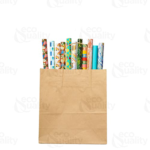 EcoQuality - 13x7x17 inches - 100pcs - Large Brown Kraft Paper Bags with Handles, Shopping, Gift Bags, Party, Merchandise, Lunch Bags, Grocery Bags