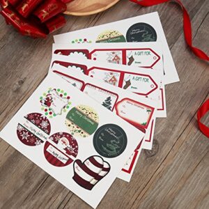 Amosfun Christmas Self Adhesive Gift Tag Stickers Santa Snowmen Xmas Tree Deer Christmas Festival Birthday Wedding Holiday Decorative Presents Labels Decals Christmas Gift for friends 144 pack