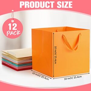 Yahenda 12 Pcs Christmas Colorful Square Gifts Bags with Handles Kraft Party Favor Gifts Bag Birthday Goodie Shopping Merchandise Cookie Craft Retail Candy Bags 10 x 10 x 10 Inches