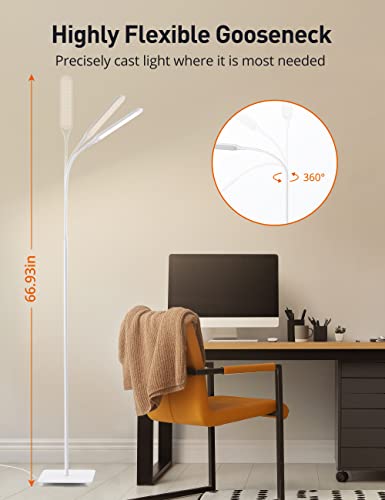 LED Floor Lamp, sympa Floor Lamp Features 4 Color Temperatures & 4 Brightness Levels, Standing Lamp with Adjustable Gooseneck, Touch Control, Stable Base Lamp for Living Room, Bedroom, Office