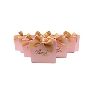 pink gift bags 25pack extra small size thank you paper gift bags with gold bow ribbon, 4.5×1.7×3.9 mini party favor treat boxes for wedding, baby shower, bridal, holiday gifts bulk