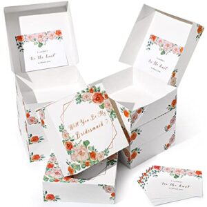 sepamoon 8 pack bridesmaid proposal boxes with pieces cards, will you be my gift for bridal shower, wedding, bachelorette party, floral patterned white box text