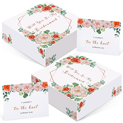 Sepamoon 8 Pack Bridesmaid Proposal Boxes with Pieces Cards, Will You Be My Gift for Bridal Shower, Wedding, Bachelorette Party, Floral Patterned White Box Text