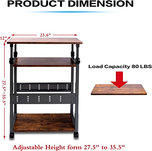 3 Tier Computer Tower Stand Adjustable, PC Tower Stand for Carpet, Height Adjustable Printer Stand with Storage, PC Computer Tower Carts with Wheels, Large Tall Gaming Computer Tower CPU Stand Wood