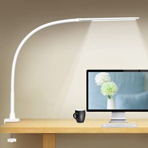 youkoyi led desk lamp with clamp,flexible gooseneck architect table lamp – 5 brightness levels & 4 color modes, touch control, eye-care 10w desk light for home/office/reading/work(white)