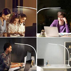 YOUKOYI LED Desk Lamp with Clamp,Flexible Gooseneck Architect Table Lamp - 5 Brightness Levels & 4 Color Modes, Touch Control, Eye-Care 10W Desk Light for Home/Office/Reading/Work(White)