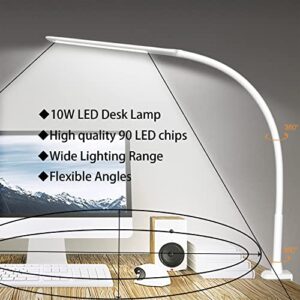 YOUKOYI LED Desk Lamp with Clamp,Flexible Gooseneck Architect Table Lamp - 5 Brightness Levels & 4 Color Modes, Touch Control, Eye-Care 10W Desk Light for Home/Office/Reading/Work(White)