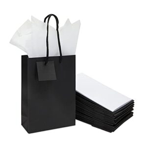 Sparkle and Bash Black Paper Gift Bags with Handles, Tags, Tissue Paper (8 x 5.5 In, 20 Pack)