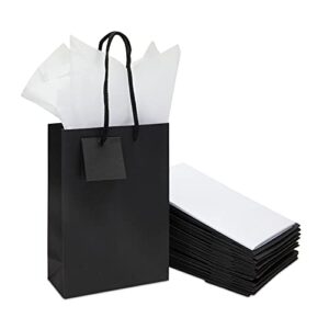 Sparkle and Bash Black Paper Gift Bags with Handles, Tags, Tissue Paper (8 x 5.5 In, 20 Pack)