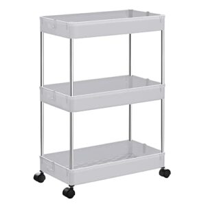 songmics 3-tier rolling cart, storage cart with wheels, space-saving rolling storage cart, for bathroom, kitchen, living room, office, 15.7 x 8.7 x 23.6 inches, white uksc009w01