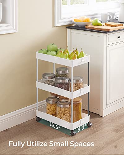 SONGMICS 3-Tier Rolling Cart, Storage Cart with Wheels, Space-Saving Rolling Storage Cart, for Bathroom, Kitchen, Living Room, Office, 15.7 x 8.7 x 23.6 Inches, White UKSC009W01