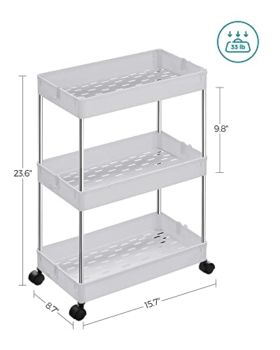SONGMICS 3-Tier Rolling Cart, Storage Cart with Wheels, Space-Saving Rolling Storage Cart, for Bathroom, Kitchen, Living Room, Office, 15.7 x 8.7 x 23.6 Inches, White UKSC009W01