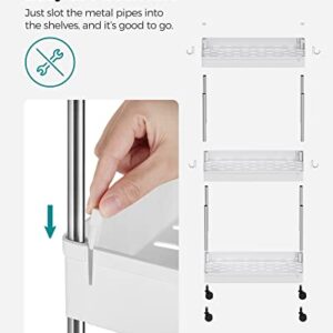 SONGMICS 3-Tier Rolling Cart, Storage Cart with Wheels, Space-Saving Rolling Storage Cart, for Bathroom, Kitchen, Living Room, Office, 15.7 x 8.7 x 23.6 Inches, White UKSC009W01