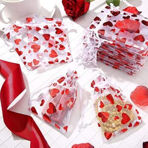 50 Pieces Valentine's Day Heart Candy Bags Organza Jewelry Pouches, Pouch Drawstring Bags for Jewelry Packaging Valentine's Day Wedding Festival Party Supply, 10 x 8 cm