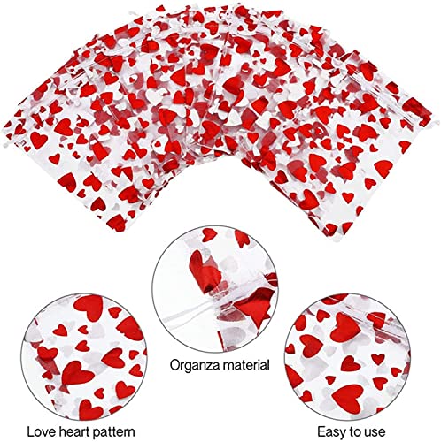 50 Pieces Valentine's Day Heart Candy Bags Organza Jewelry Pouches, Pouch Drawstring Bags for Jewelry Packaging Valentine's Day Wedding Festival Party Supply, 10 x 8 cm