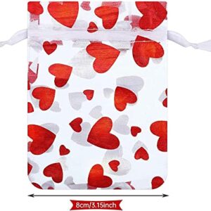 50 Pieces Valentine's Day Heart Candy Bags Organza Jewelry Pouches, Pouch Drawstring Bags for Jewelry Packaging Valentine's Day Wedding Festival Party Supply, 10 x 8 cm