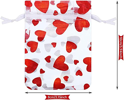 50 Pieces Valentine's Day Heart Candy Bags Organza Jewelry Pouches, Pouch Drawstring Bags for Jewelry Packaging Valentine's Day Wedding Festival Party Supply, 10 x 8 cm