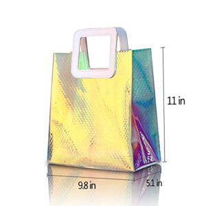 Reusable Gift Bag 11 x 9.8 x 5.1 Inches Iridescent Holographic Large Medium Size Gift Bags with Handle Mermaid Fish Scales Cute Handbags for Birthday, Christmas,Party, Baby Shower,Wedding, Women,Girls 1 PCS