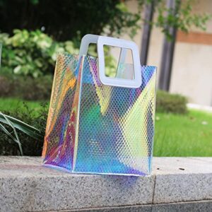 Reusable Gift Bag 11 x 9.8 x 5.1 Inches Iridescent Holographic Large Medium Size Gift Bags with Handle Mermaid Fish Scales Cute Handbags for Birthday, Christmas,Party, Baby Shower,Wedding, Women,Girls 1 PCS