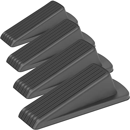 Door Stoppers, Door Stops for Bottom of Door, Rubber Door Wedge for Tile, Concrete, Carpet, Wooden Floor (4 Pack, Black)