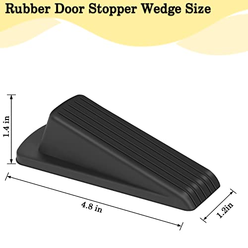 Door Stoppers, Door Stops for Bottom of Door, Rubber Door Wedge for Tile, Concrete, Carpet, Wooden Floor (4 Pack, Black)