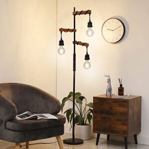assemer dimmable farmhouse floor lamp,industrial vintage tall tree lamp with 3 x 800lm led edison bulbs,standing lamps for living room bedroom