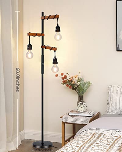 Assemer Dimmable Farmhouse Floor Lamp,Industrial Vintage Tall Tree Lamp with 3 x 800lm LED Edison Bulbs,Standing Lamps for Living Room Bedroom