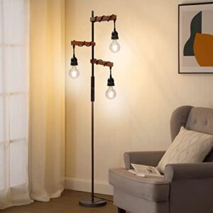 Assemer Dimmable Farmhouse Floor Lamp,Industrial Vintage Tall Tree Lamp with 3 x 800lm LED Edison Bulbs,Standing Lamps for Living Room Bedroom