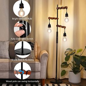 Assemer Dimmable Farmhouse Floor Lamp,Industrial Vintage Tall Tree Lamp with 3 x 800lm LED Edison Bulbs,Standing Lamps for Living Room Bedroom