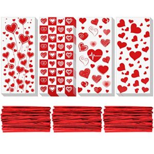 100 pieces valentines day cellophane treat bags heart cello gift bags love candy goodies cookie bags with 200 pieces twist ties for wedding holiday valentine party favors supplies