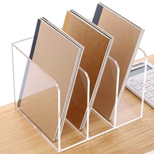 acrylic magazine holder desk organizer workspace sorters，clear bookend file sorter holder，folder rack , office accessories organization storage with 3 vertical compartments