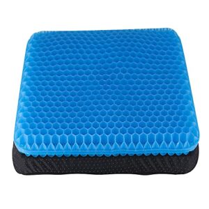 yunqing gel seat cushion, double thick egg gel seat cushion with non-slip cover, breathable honeycomb gel cushion for pressure relief back pain, for home office chair cars wheelchair (16x14x1.6inch)