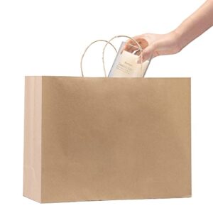gssusa gift bags large with handles16x6x12 brown 50pcs, kraft paper bags bulk bags for small business, paper shopping bags, grocery bags, shopping bags for boutique, merchandise