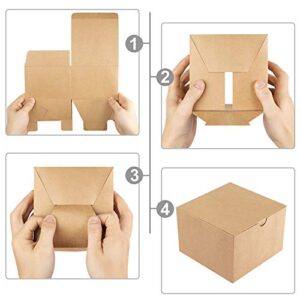 Eupako Gift Boxes 4x4x4 50 Pack Brown Kraft Paper Box with Lids Party Favor Boxes for Bridesmaids Proposal, Crafting, Cupcake, Wedding, Christmas