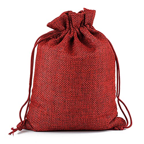 KUPOO 30pcs Burlap Gift Bags Wedding Hessian Jute Bags Linen Jewelry Pouches with Drawstring for Wedding Party,DIY Craft and Christmas (Red, 5x7 Inch (30pcs))