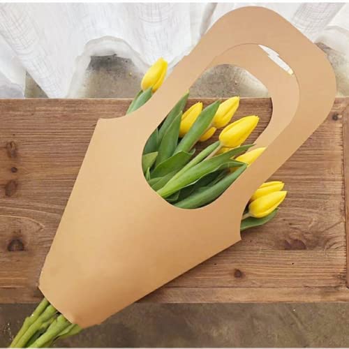 LONG XIN SERIES 20pcs Kraft Paper Flowers Gift Bags Bouquets Bags with Handle Flowers Wrapping Gift Home Decoration（20pcs, Size: Small