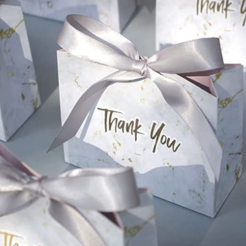 BFORHAP 25PCS Thank You Gift Bags Small Size, 4.5x1.7x3.9Inch Marble Pattern with Bowknot Decor Mini gift Bags, Party Favor Bag Candy Boxes for Wedding Birthday Bridal Shower Baby Shower