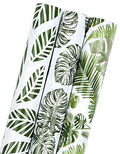 MAYPLUSS Wrapping Paper Roll - Mini Roll - 17 inch X 120 inch Per roll - 3 Different Leaves Design (43.2 sq.ft.ttl)