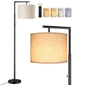 rottogoon dimmable floor lamp, 4 color temperatures standing lamp with remote control & rotary switch, tall pole floor lamp for living room, bedroom, study room, office, 9w led bulb included – black